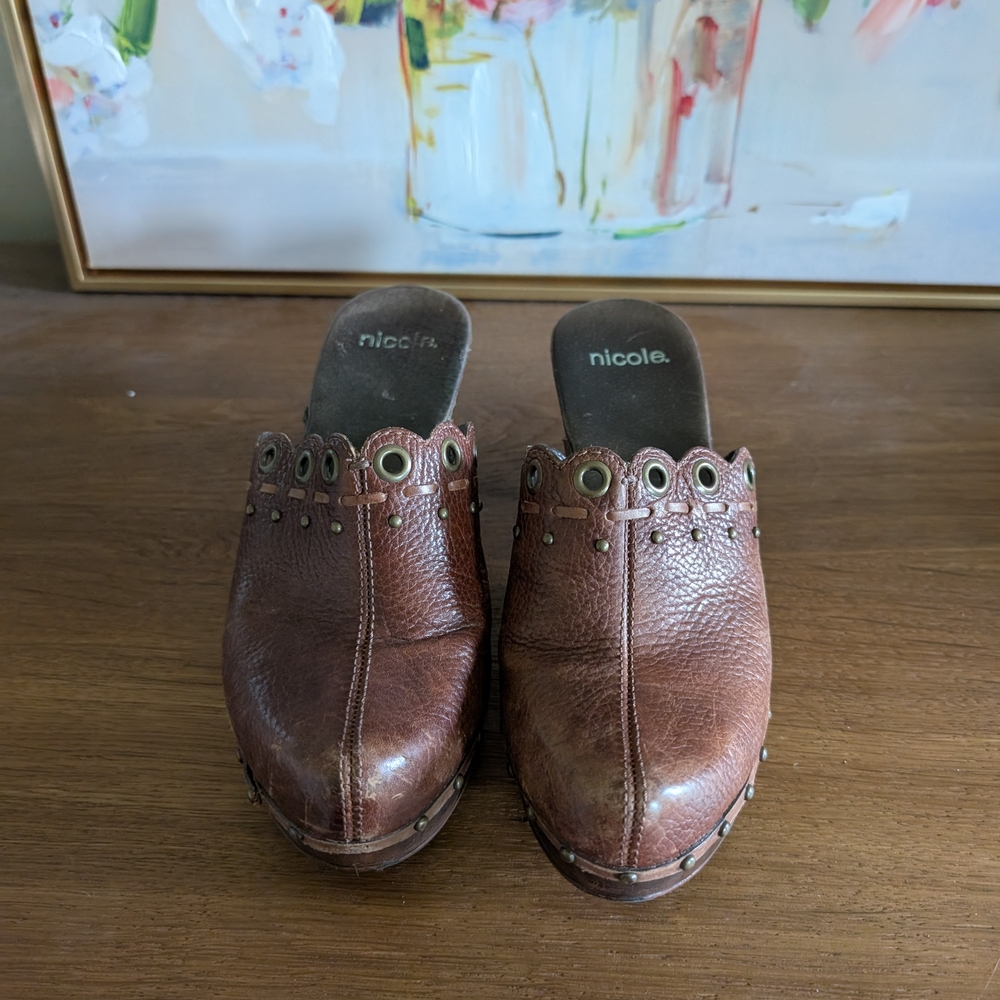 Nicole Brown Leather Slip-On MULES